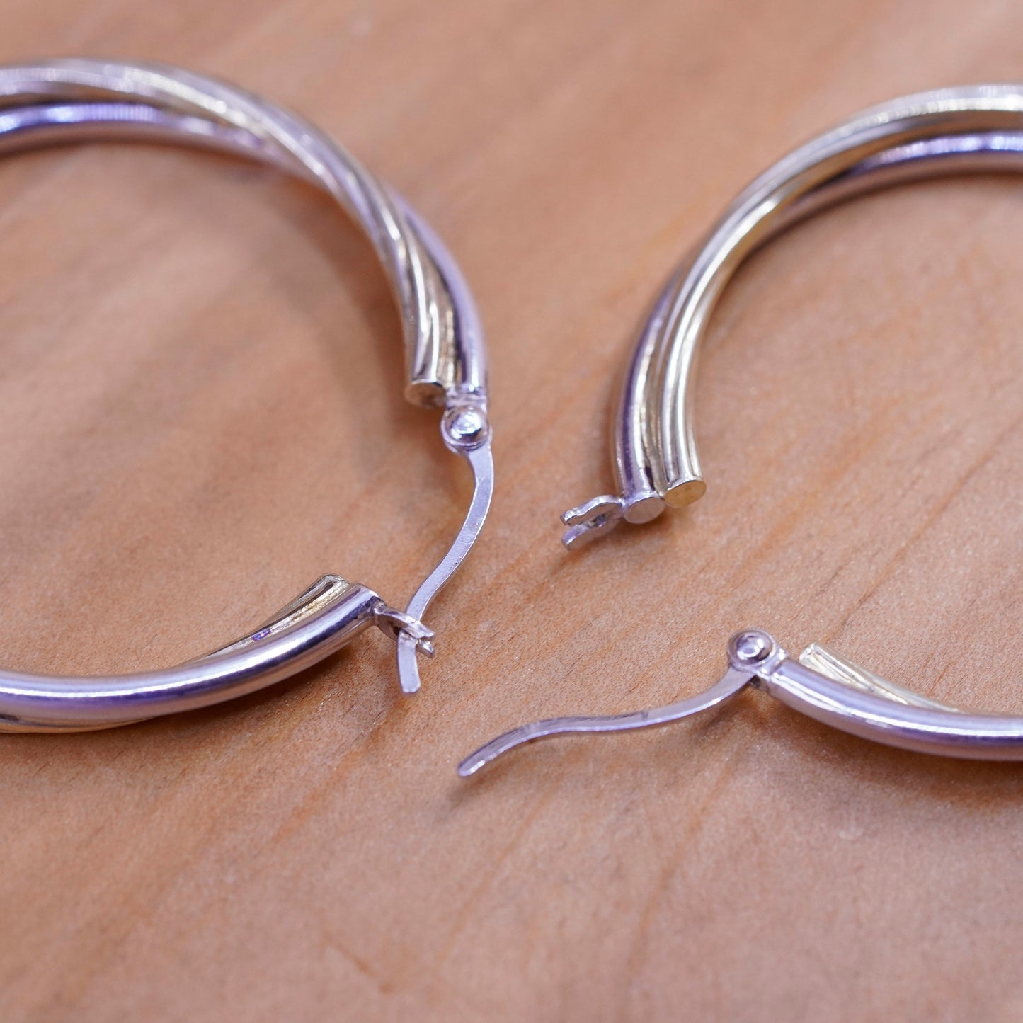 1.5”, two tone Sterling silver handmade earrings, 925 silver entwined circle