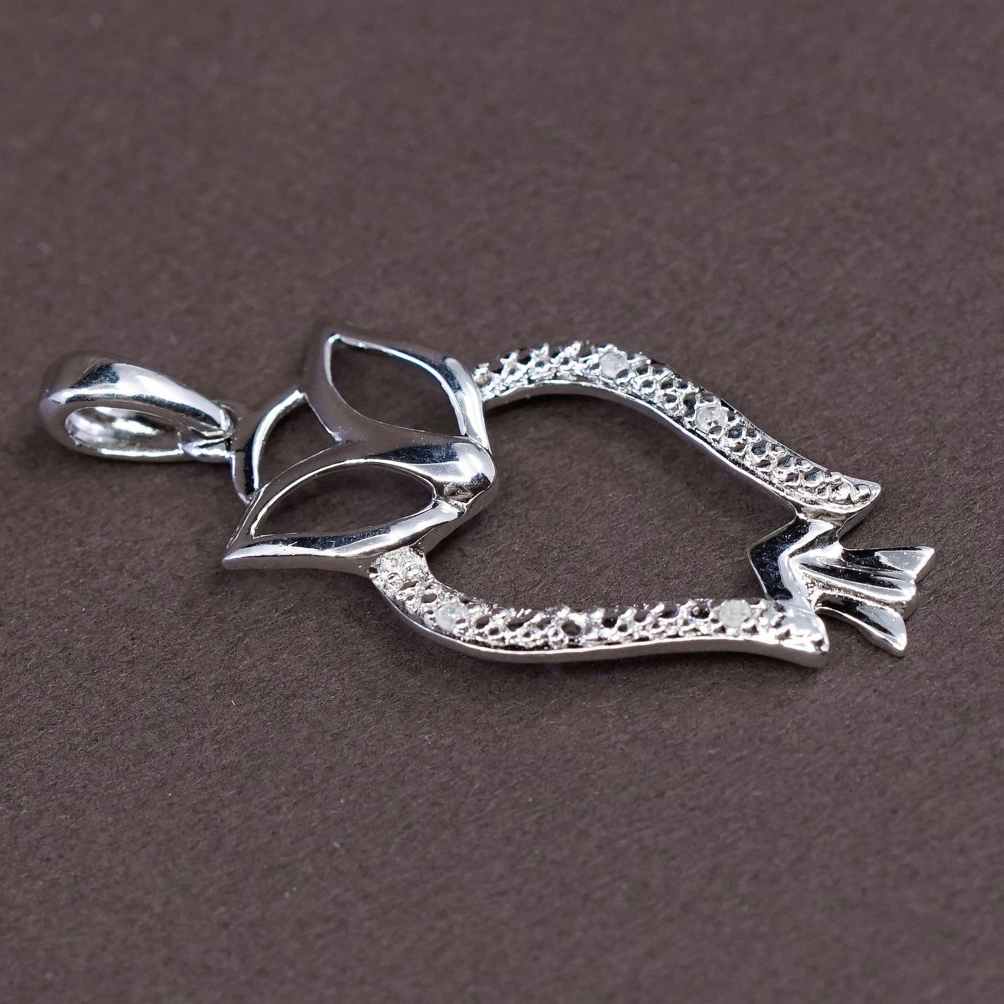 Vintage sterling silver handmade pendant, 925 owl with genuine diamond