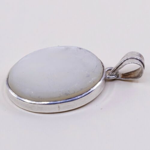 Vtg Sterling Silver Handmade Pendant W/ Oval Mop Inlay, Stamped 925