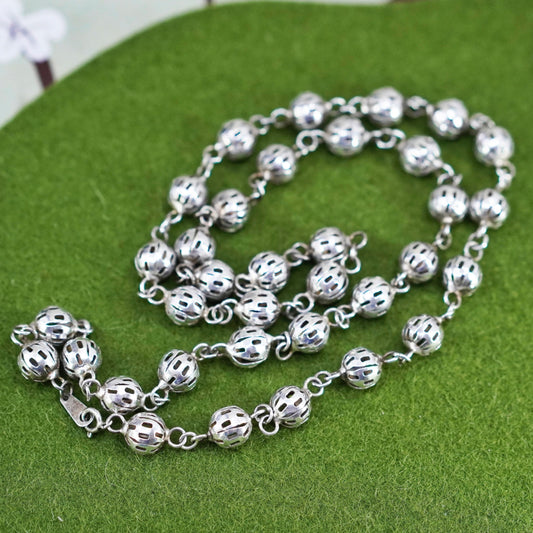 24”, Vintage sterling silver beads chain, 925 necklace with 8mm filigree beads