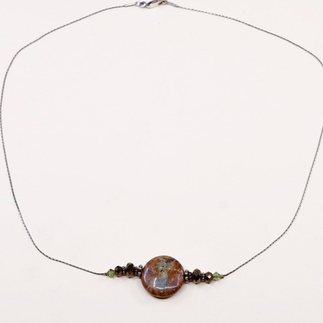 19", sterling silver handmade necklace, 925 snake chain N brown agate pendant