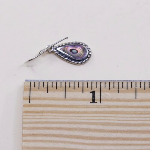 Vtg Sterling Silver Handmade Earrings, 925 Silver Drops W/ Teardrop abalone