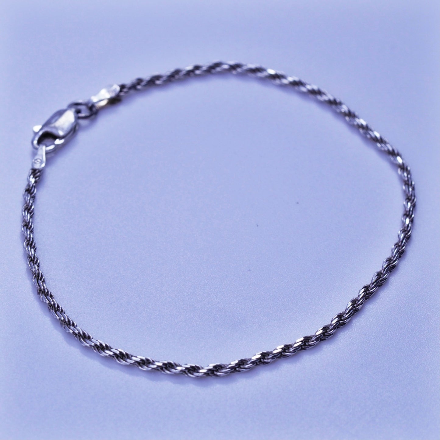 7”, 2mm, Vintage Italy Sterling 925 silver handmade bracelet, rope chain