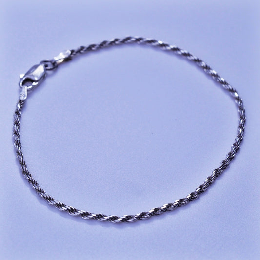 7”, 2mm, Vintage Italy Sterling 925 silver handmade bracelet, rope chain