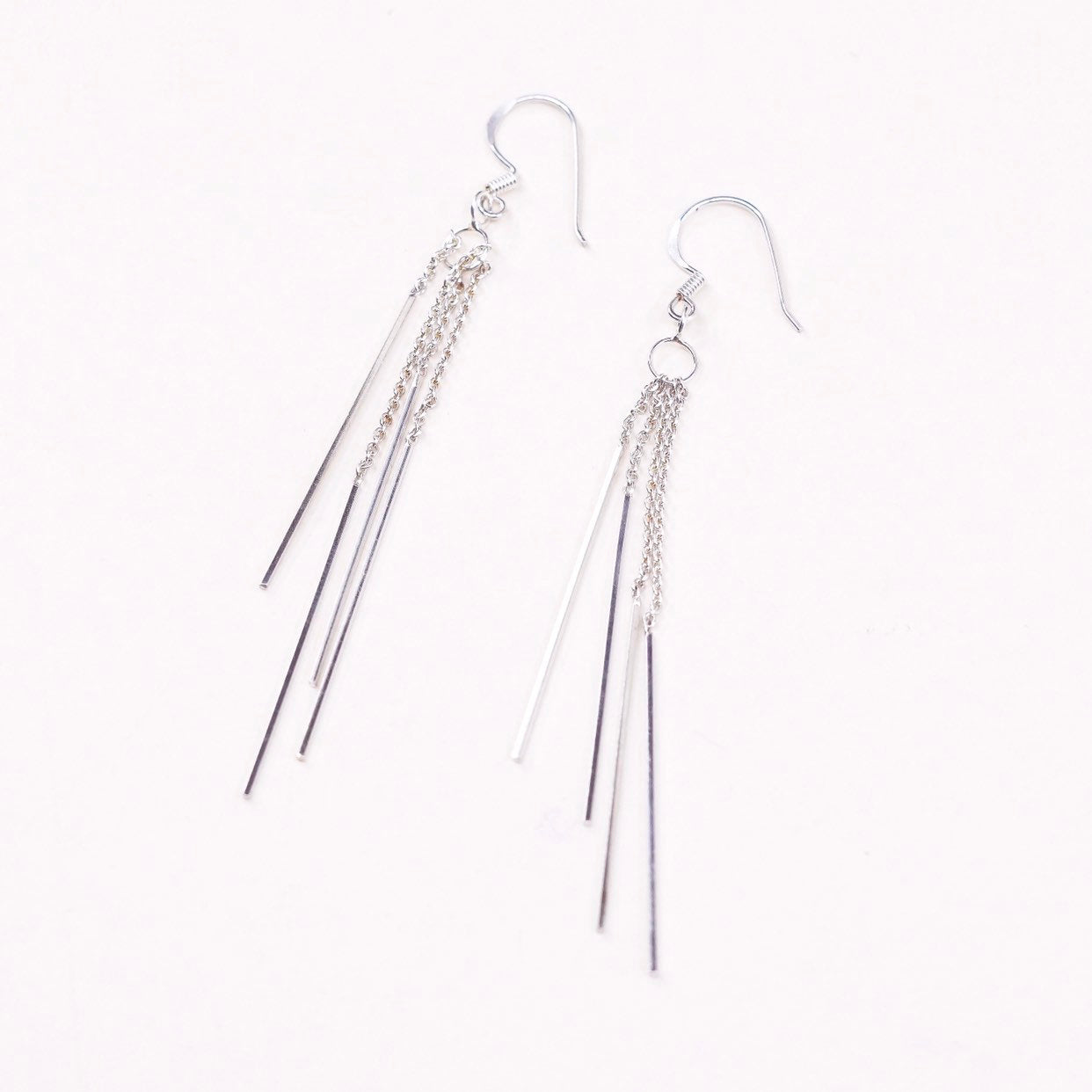 vtg sterling silver handmade earrings, simple 925 fringe long drops