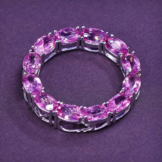vtg modern Sterling silver handmade pendant, 925 Circle Pendant w/ pink CZ