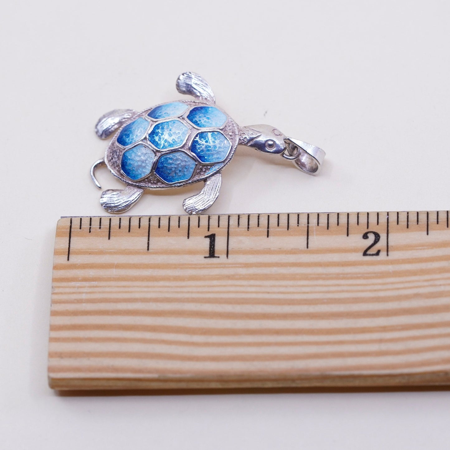 Vintage Sterling silver handmade pendant, 925 sea turtle pendant with enamel