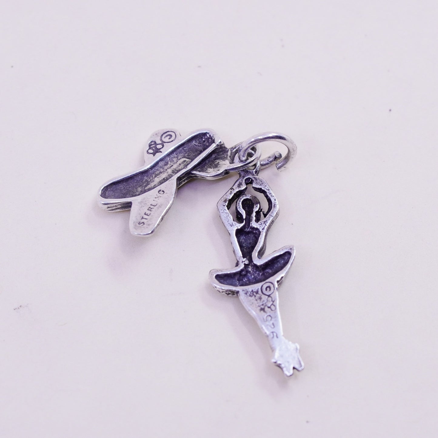 Vintage sterling silver ballerina girl shoes charms, 925 pendant