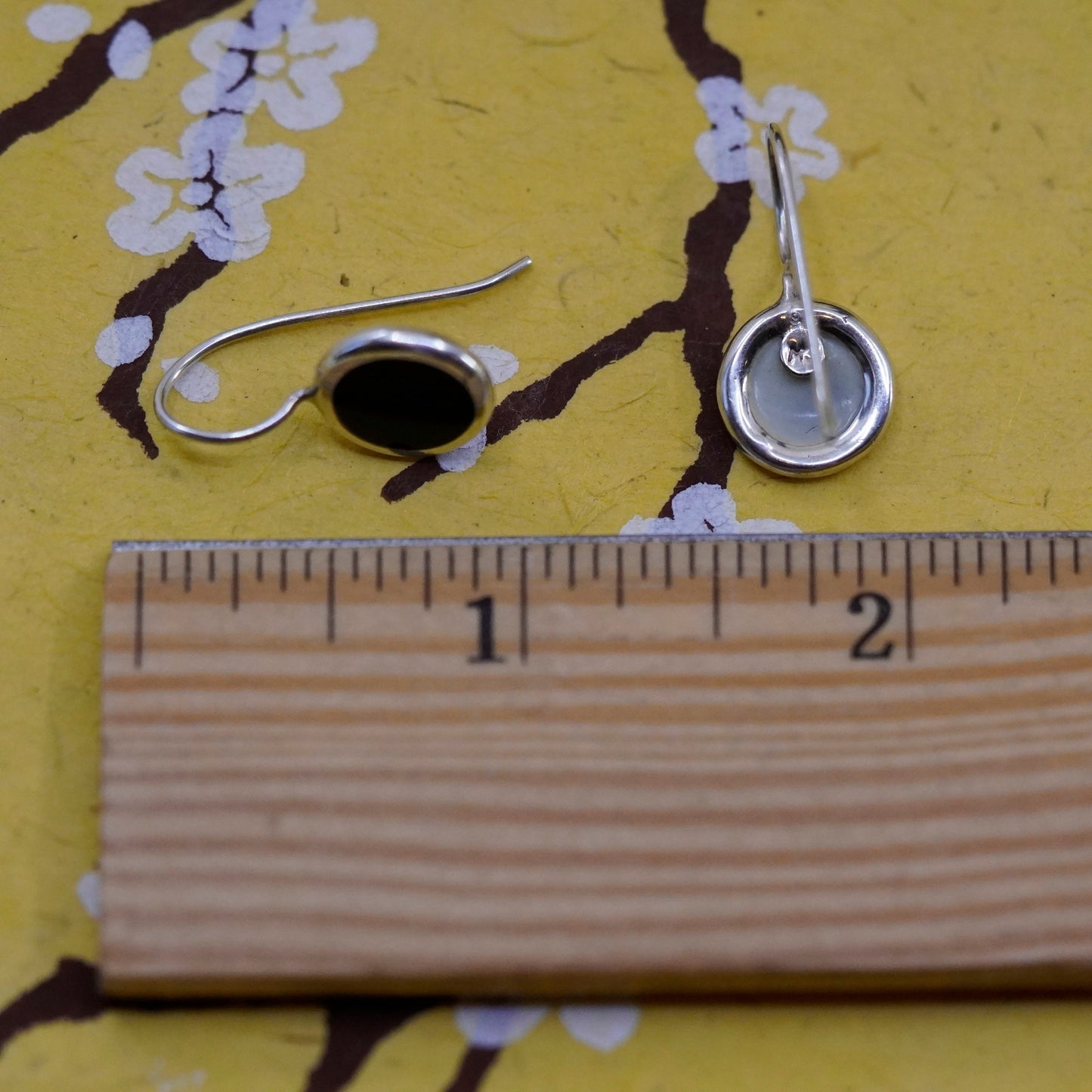 Vintage Sterling 925 silver handmade earrings with round onyx