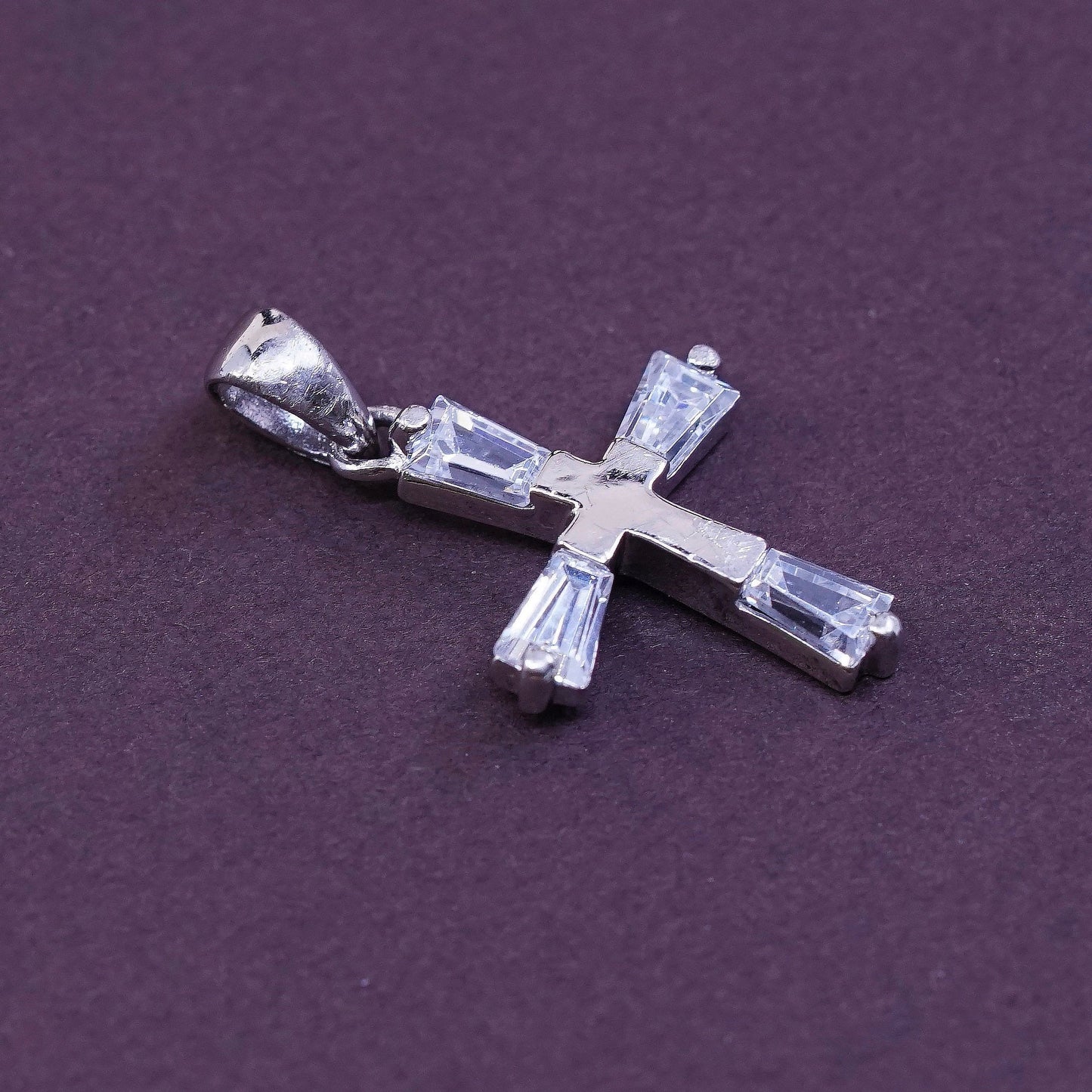 vtg Sterling silver handmade pendant, 925 cross w/ Cz, Christian