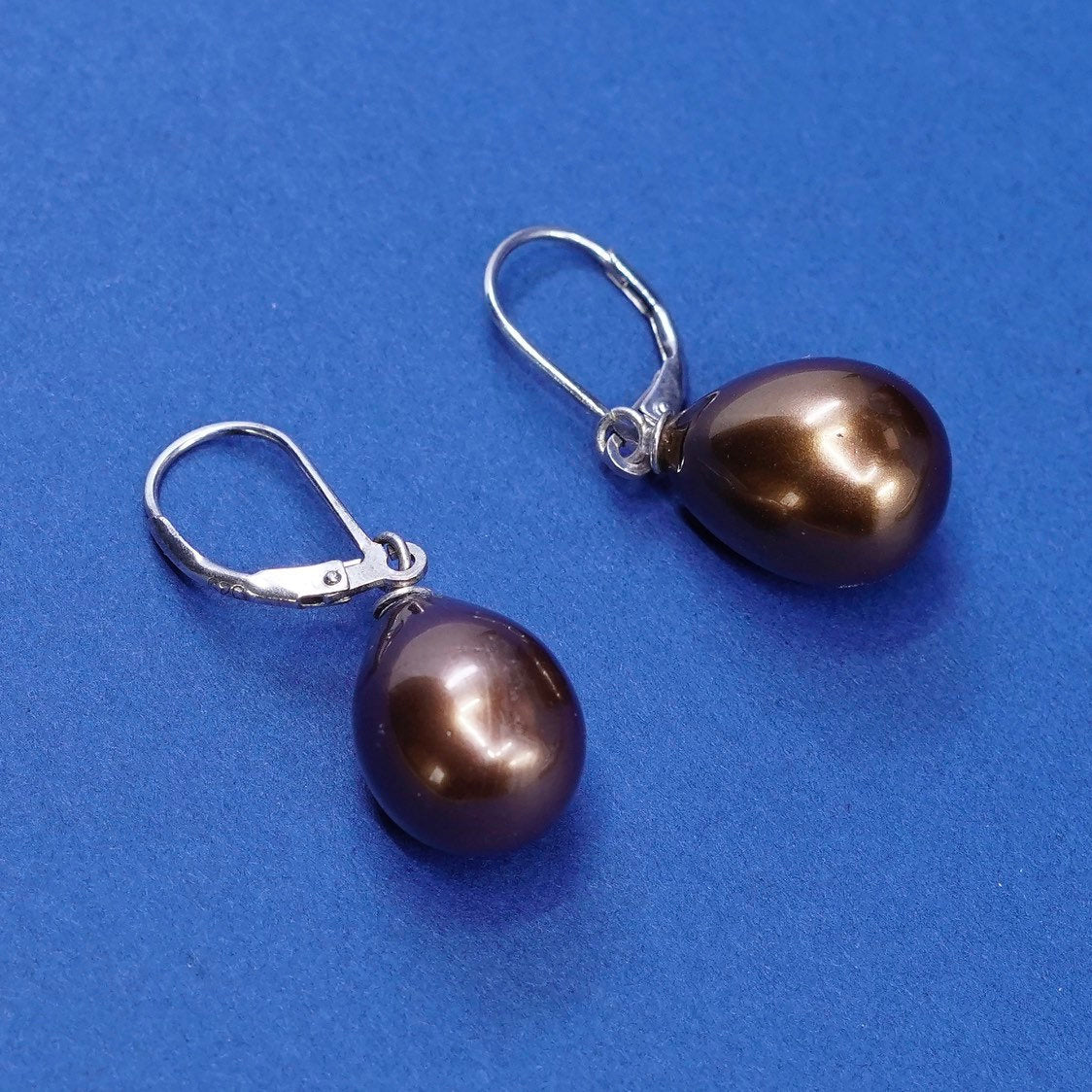 vtg Sterling silver handmade earrings, 925 hooks w/ brown pearl drops