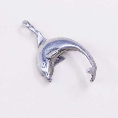 Vintage Sterling Silver Dolphin Pendant, Solid 925 Silver Charm, Stamped 925