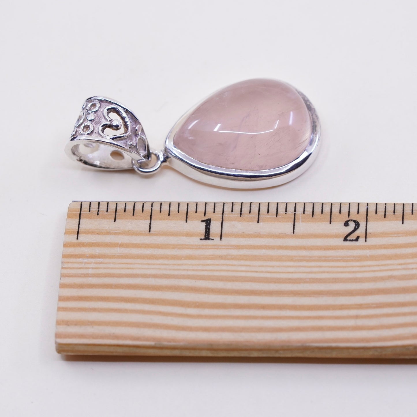 handmade sterling 925 silver filigree pendant with pink quartz teardrop pendant