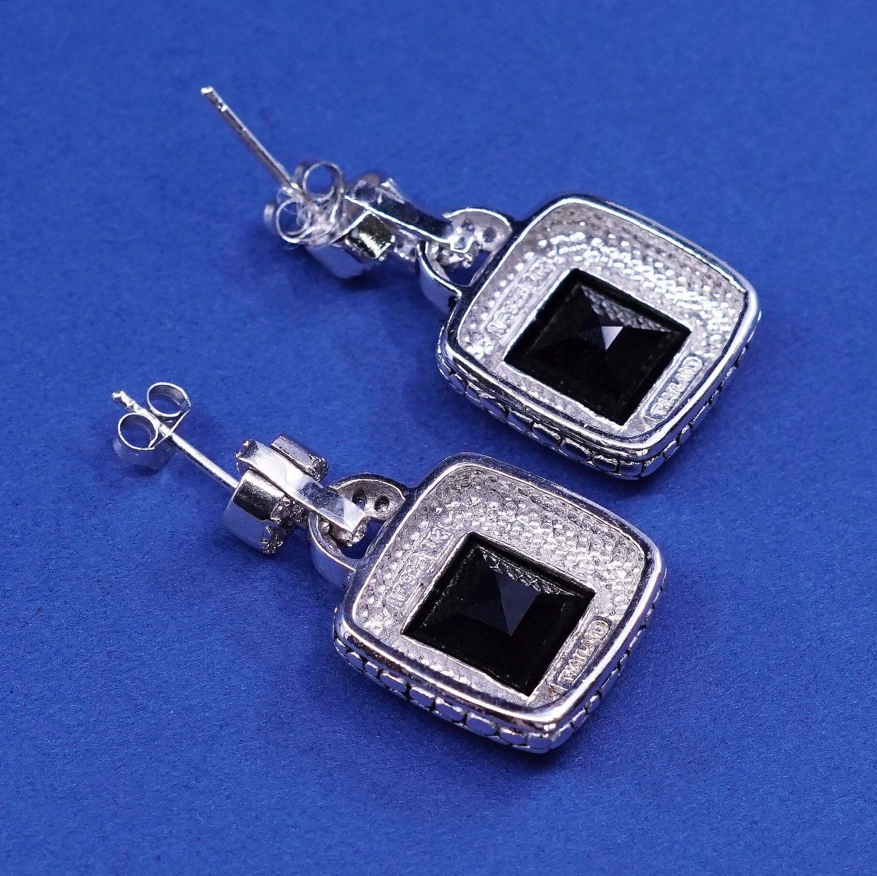 vtg 14K gold accent w/ Sterling925 silver handmade earring w// obsidian drops