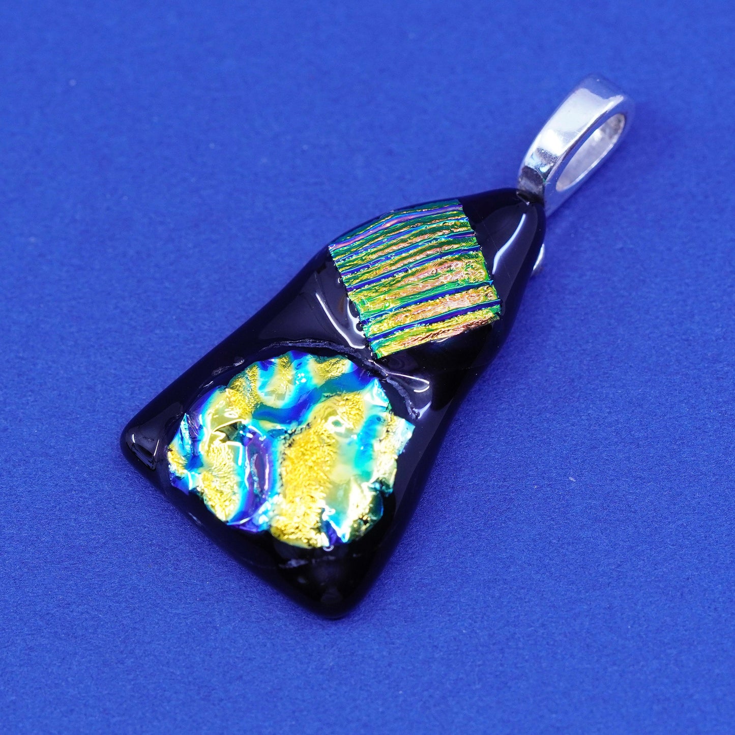 Vintage sterling 925 silver handmade pendant with dichroic glass