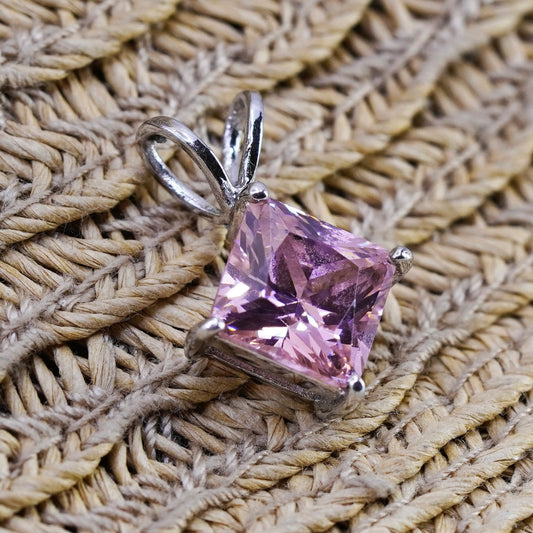 Vintage Sterling 925 silver handmade pendant with pink crystal