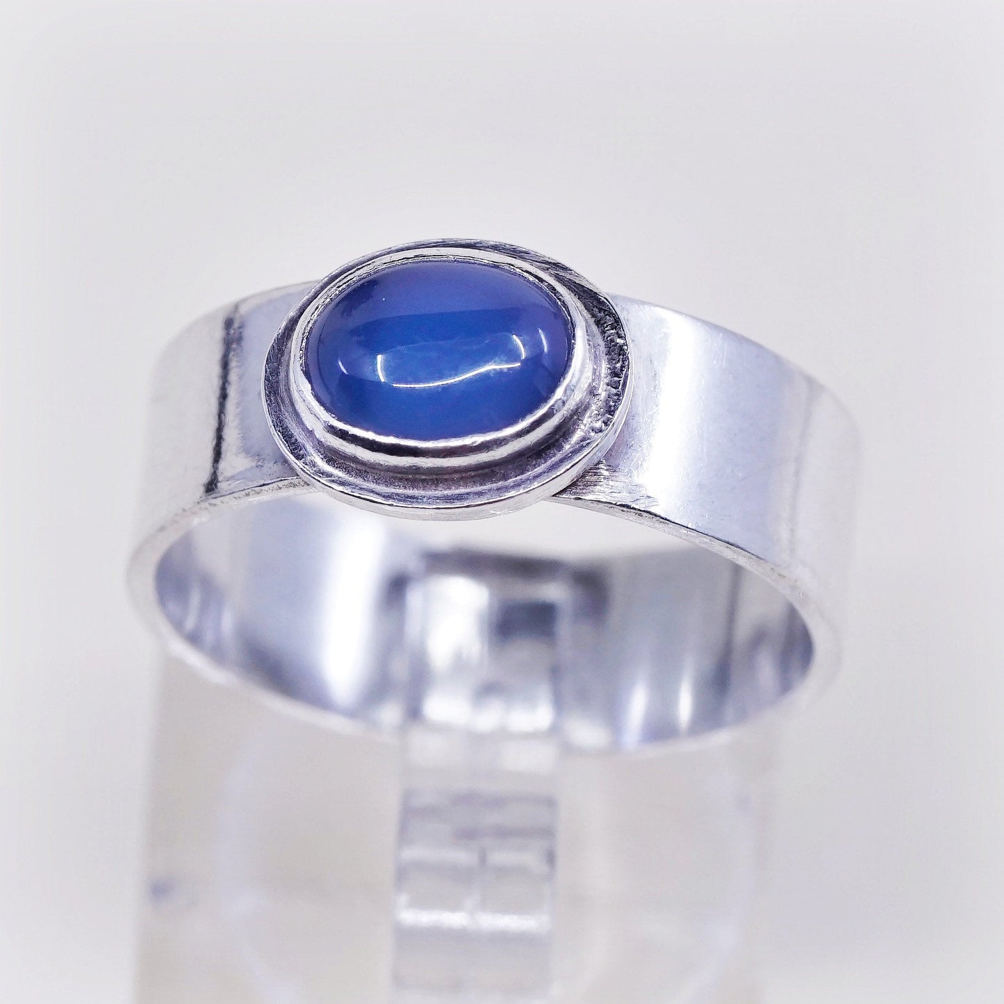 sz 9.25, vtg Sterling silver statement ring, 925 stackable band w/ blue crystal