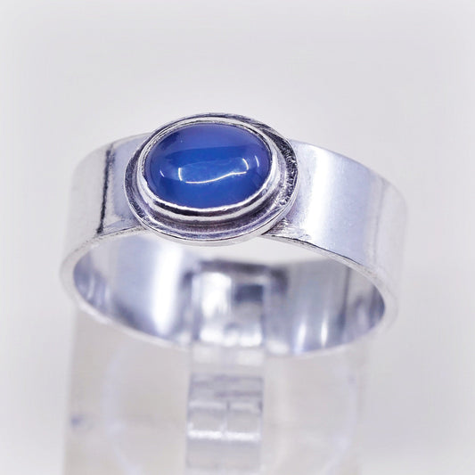 sz 9.25, vtg Sterling silver statement ring, 925 stackable band w/ blue crystal