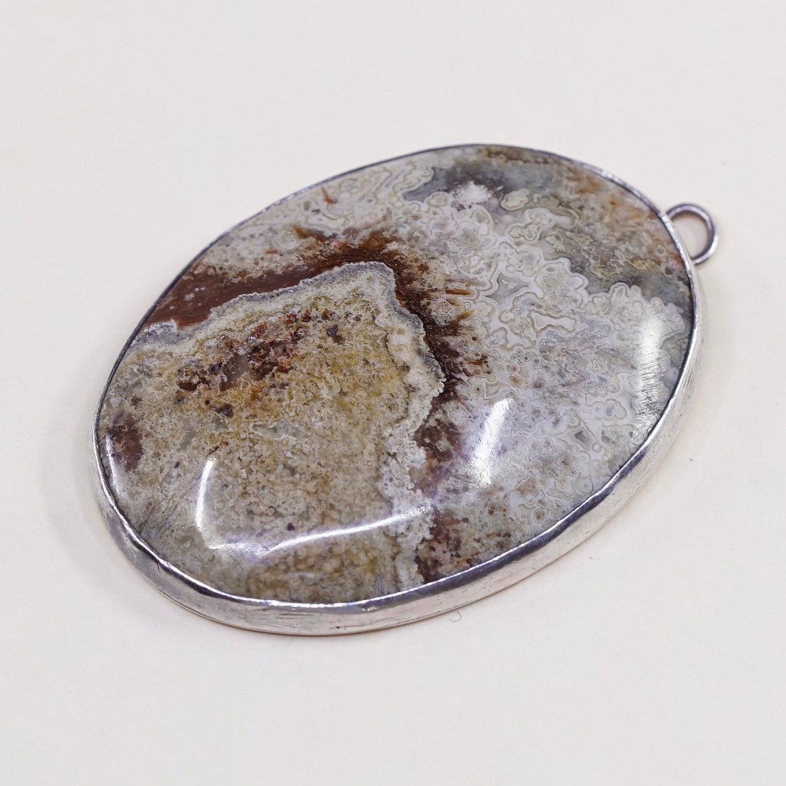 VTG southwestern sterling silver handmade pendant, 925 with crazy lace agate