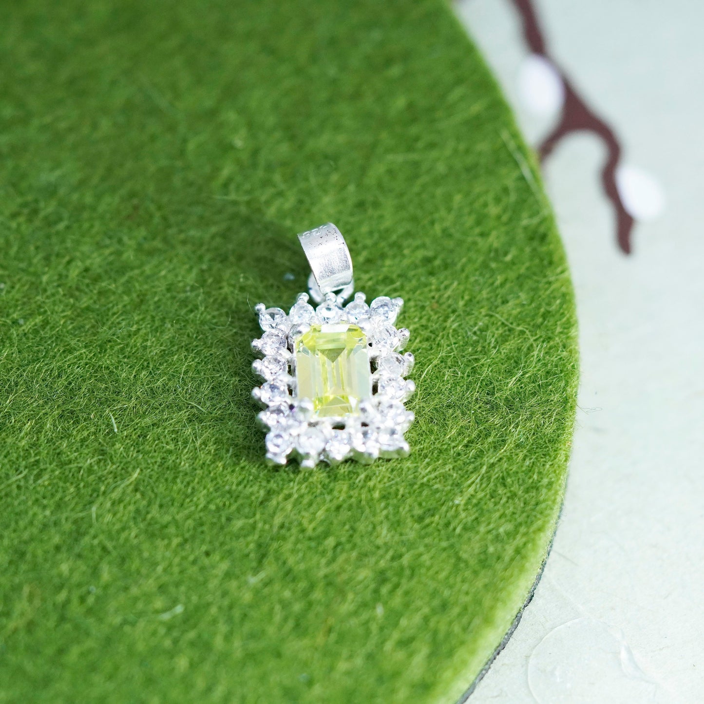 Vintage handmade Sterling silver pendant, 925 silver with peridot and crystal