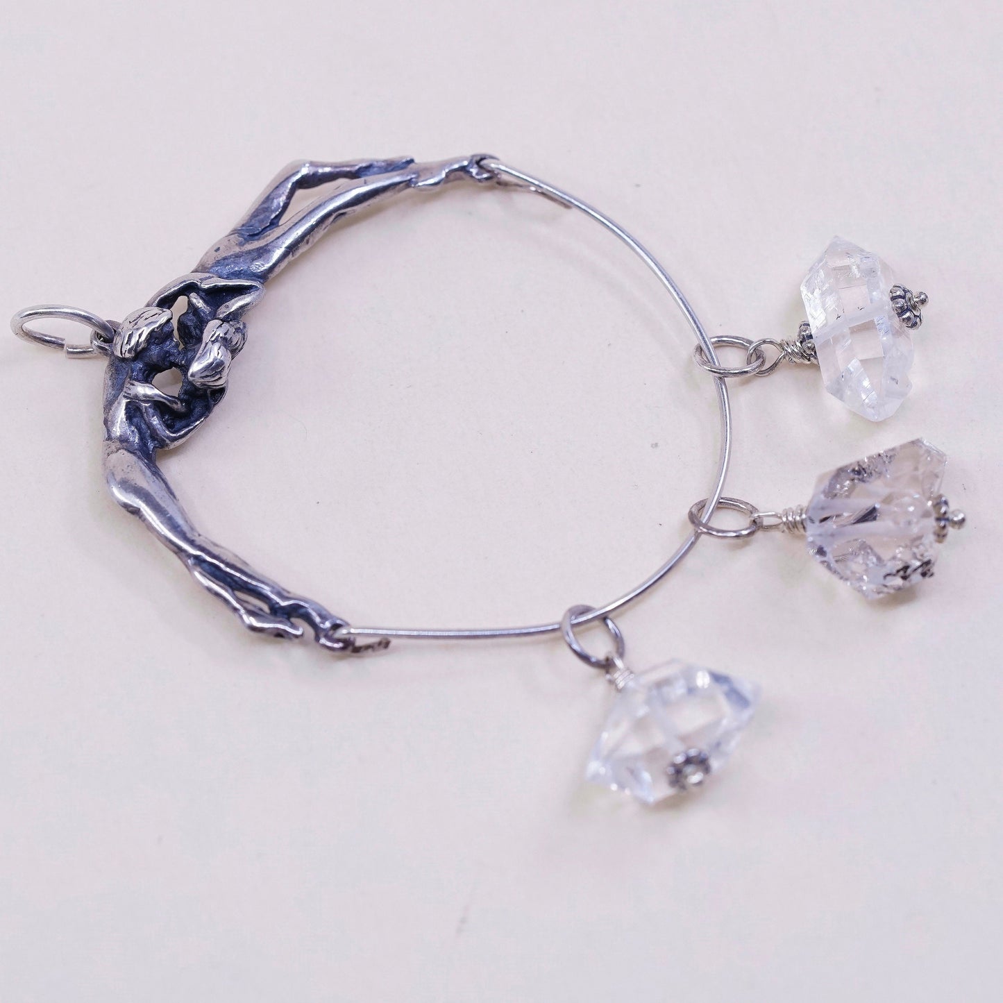 New Leaf Sterling silver handmade pendant, 925 dancer lover figure w/ crystal