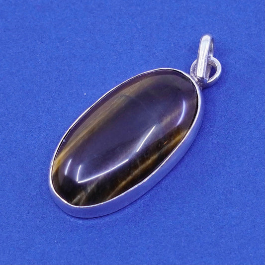 Vintage sterling 925 silver handmade pendant with oval golden tiger eye