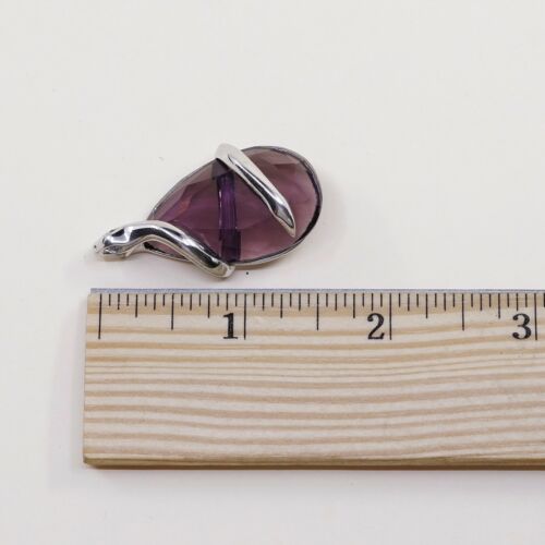 Vtg HDIA U Sterling 925 silver Snake N Diamond Eyes N teardrop Amethyst pendant