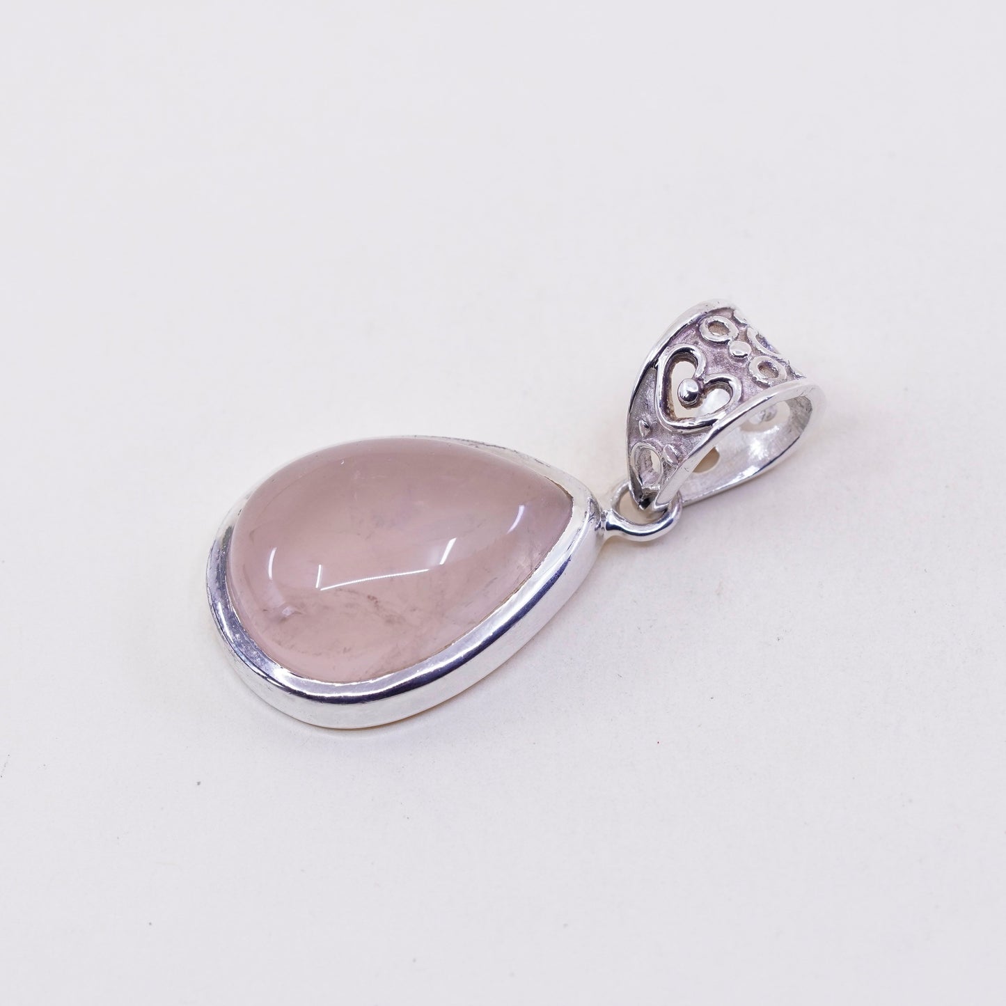 handmade sterling 925 silver filigree pendant with pink quartz teardrop pendant