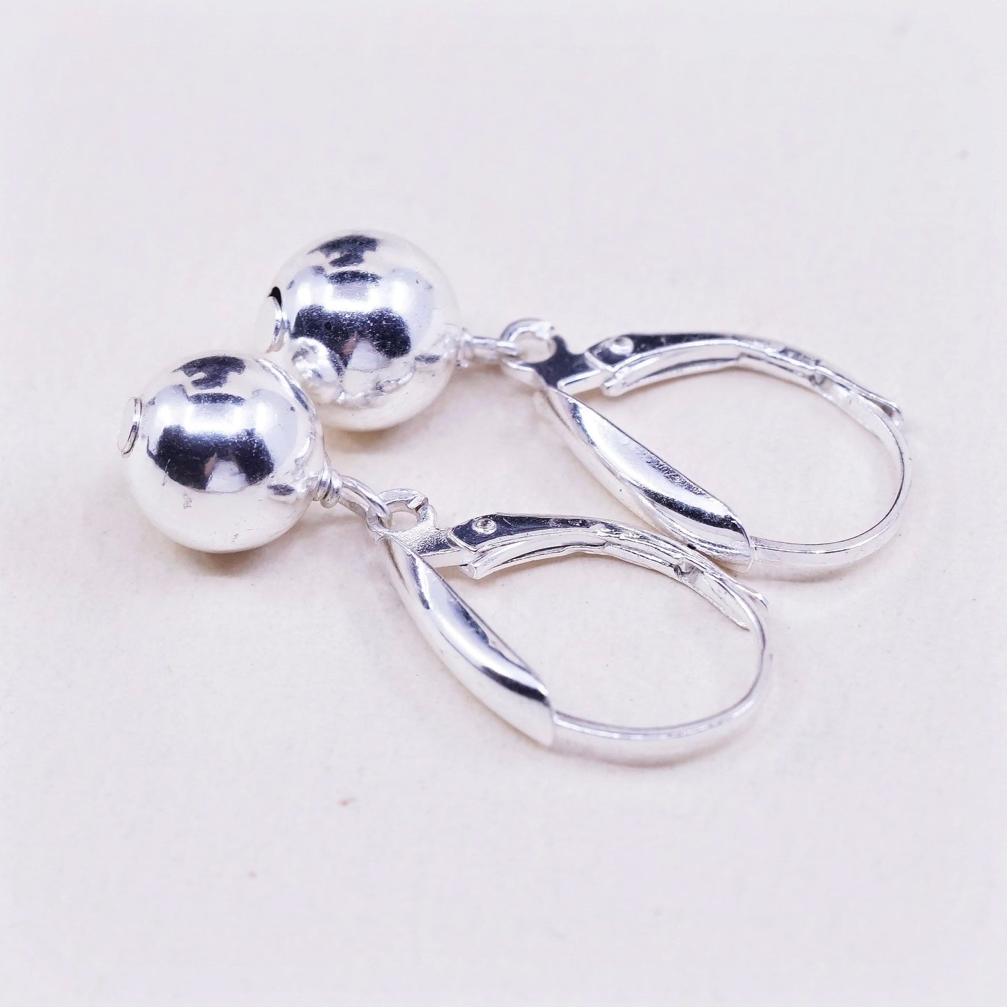 Vintage FAS sterling silver handmade earrings, 925 silver beads dangles