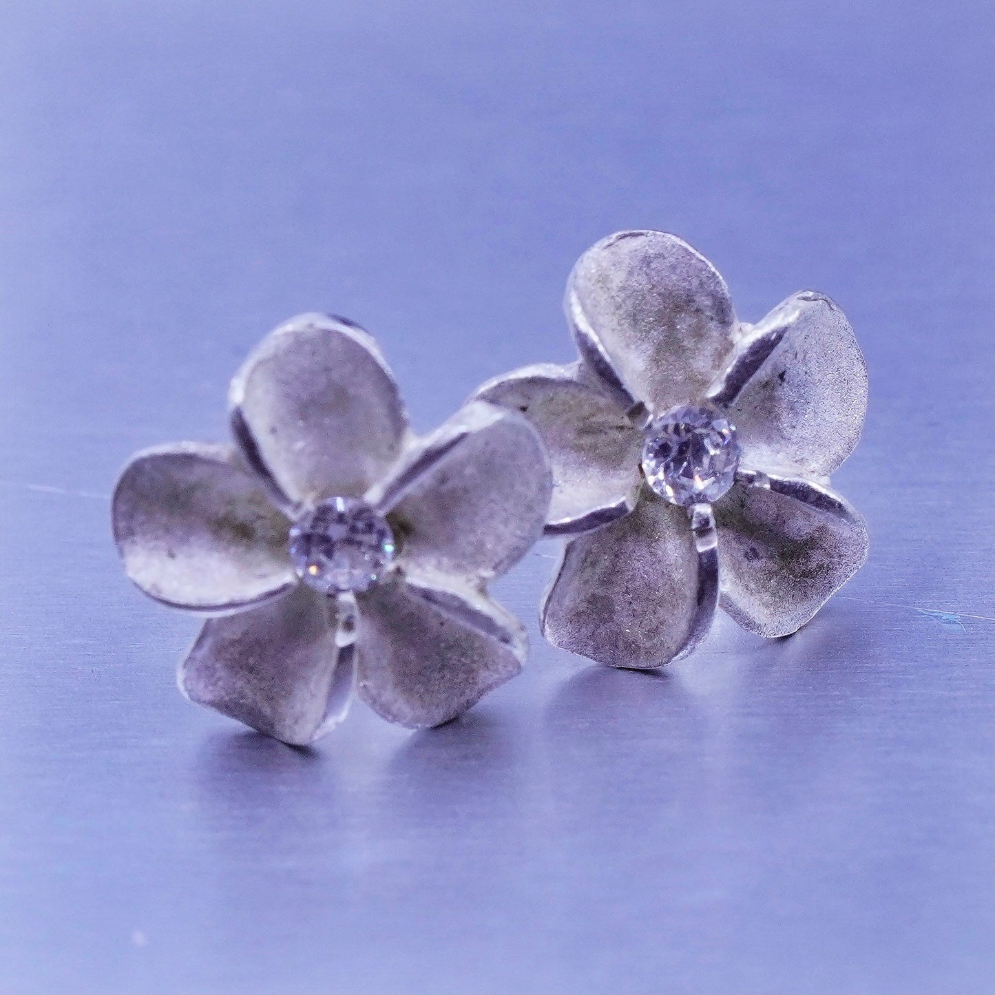 vtg Sterling 925 silver handmade earrings, plumeria flower studs