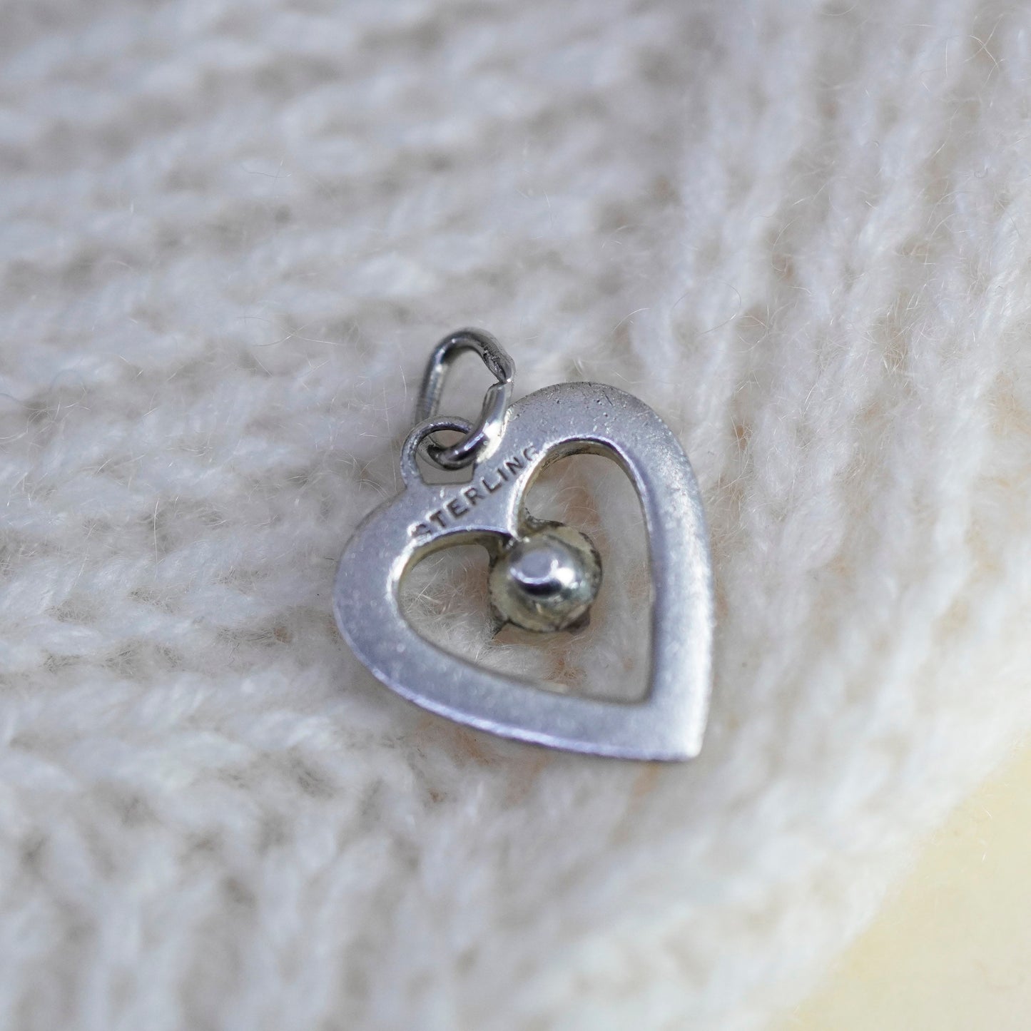 Vintage sterling silver heart charm, 925 pendant with glass bead