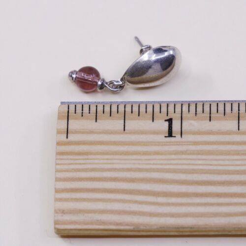 Vtg Sterling Silver Handmade Earrings, 925 Teardrop Dangles W/ Garnet Dangle