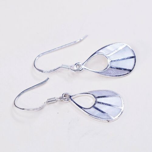 vtg Sterling silver handmade earrings, 925 teardrop w/ mother of pearl