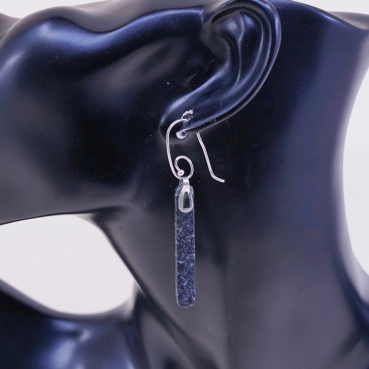 vtg Sterling 925 silver handmade earrings with long black jasper drops