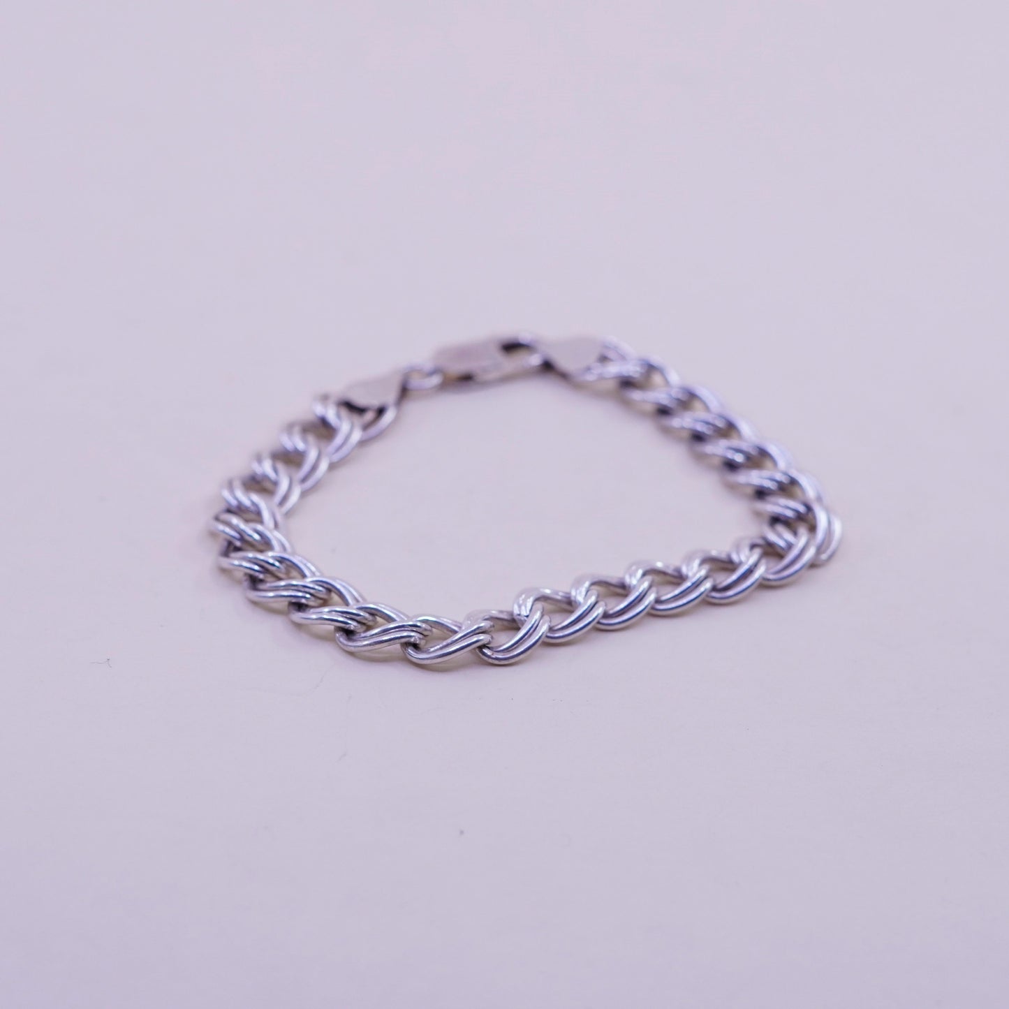 7”, 9mm, Vintage sterling silver double curb bracelet, 925 chain