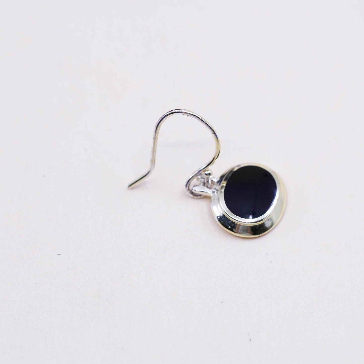 Vintage Sterling silver handmade earrings, 925 oval obsidian