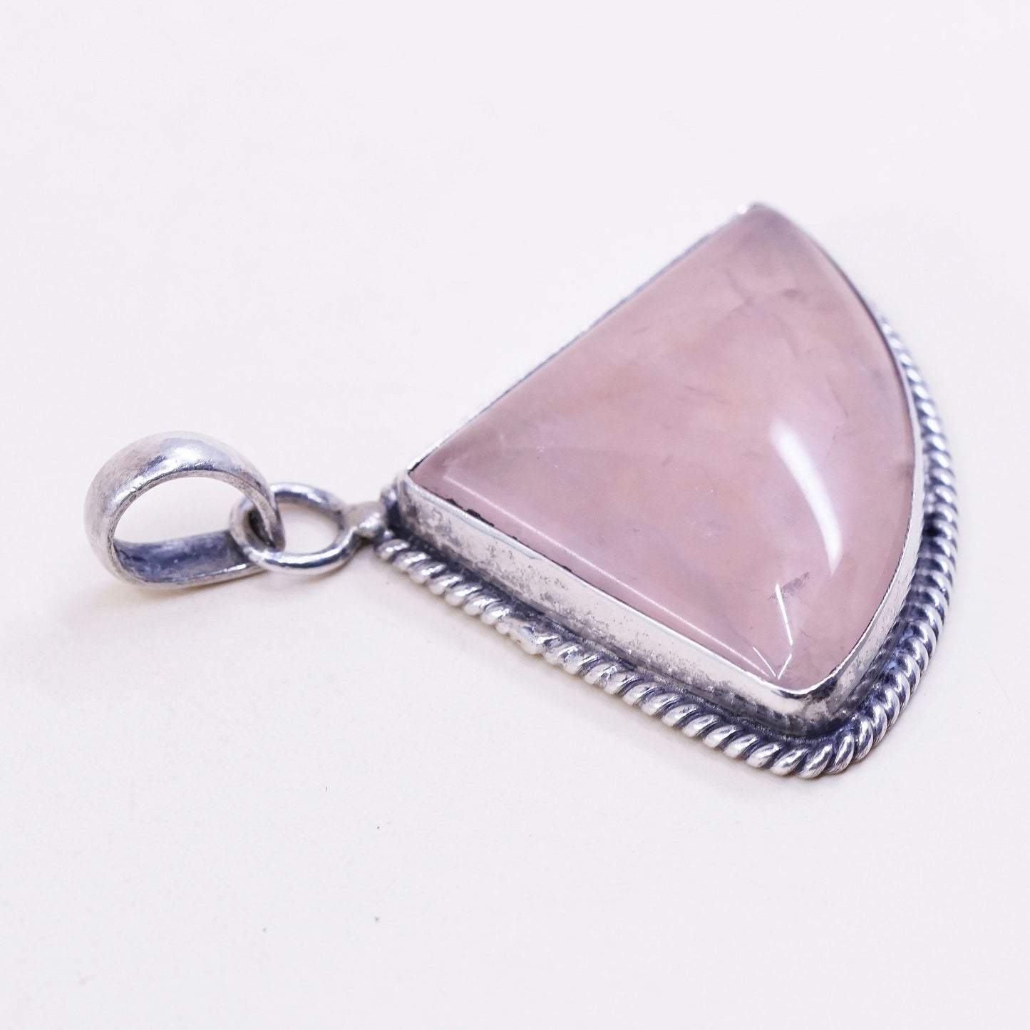 vtg handmade sterling silver charm, 925 silver pink quartz heart pendant