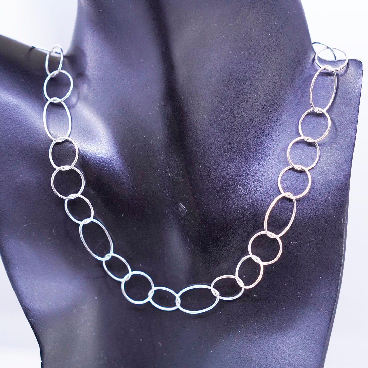 24” 13mm, vintage Italy Sterling 925 silver circle chain necklace