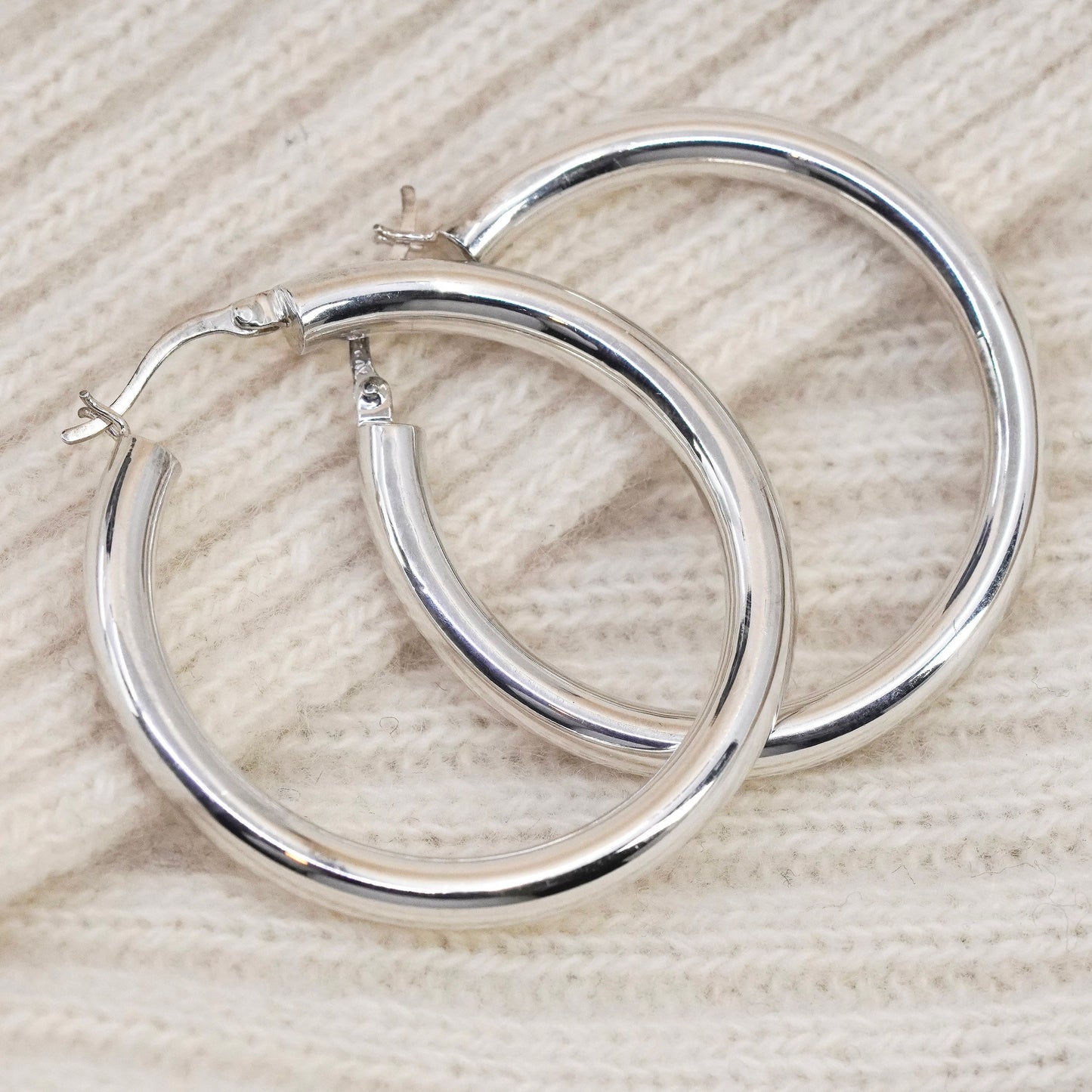 1.75”, Vintage sterling silver loop earrings, bold minimalist primitive hoops