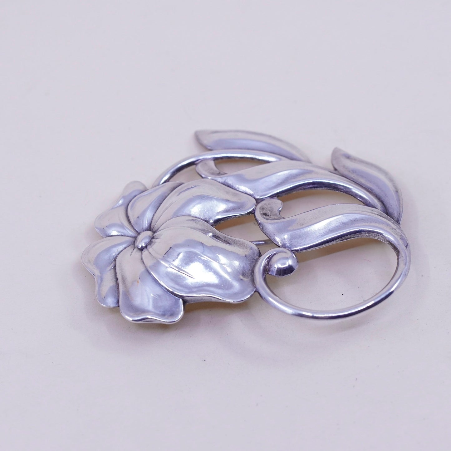 Vintage sterling silver handmade brooch, 925 flower pin