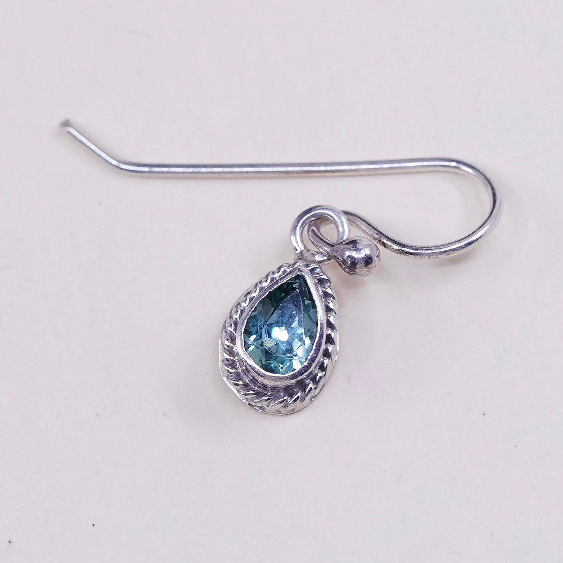 vtg sterling silver handmade earrings, 925 w/ teardrop blue topaz drops