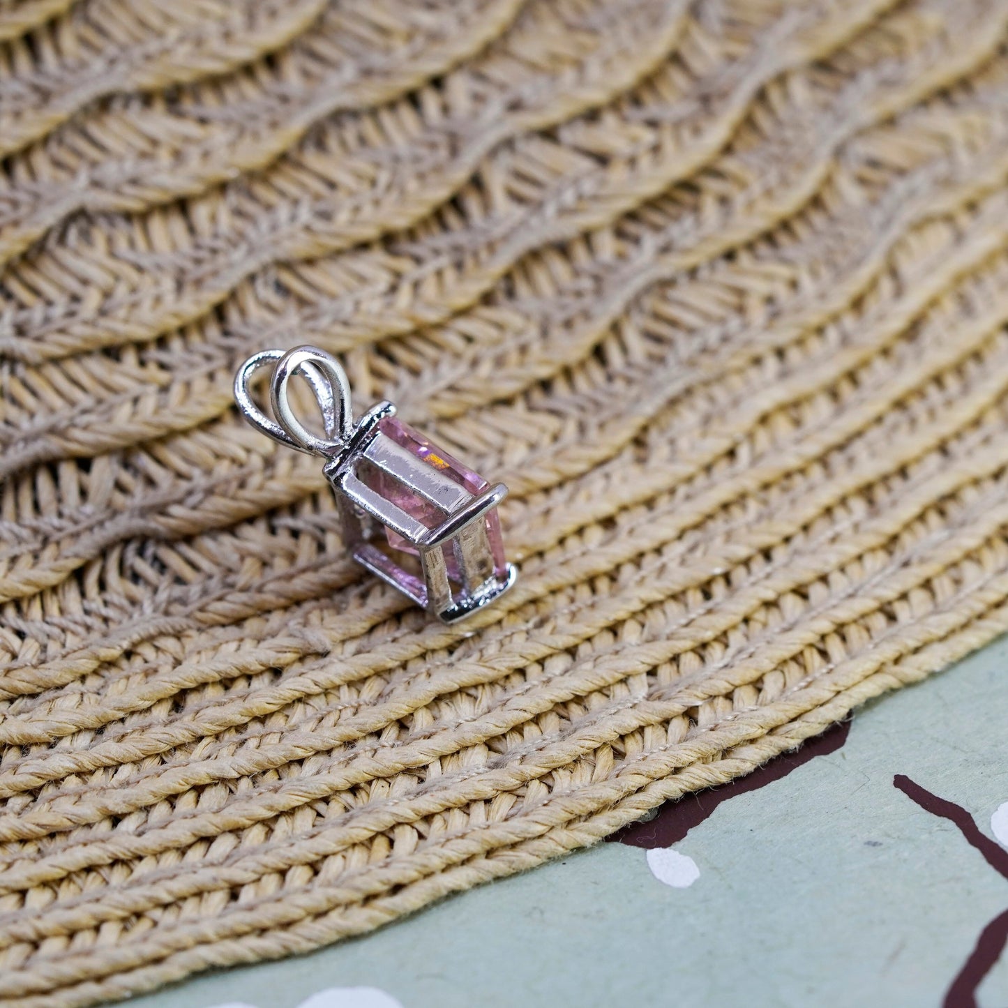 Vintage Sterling 925 silver handmade pendant with pink crystal