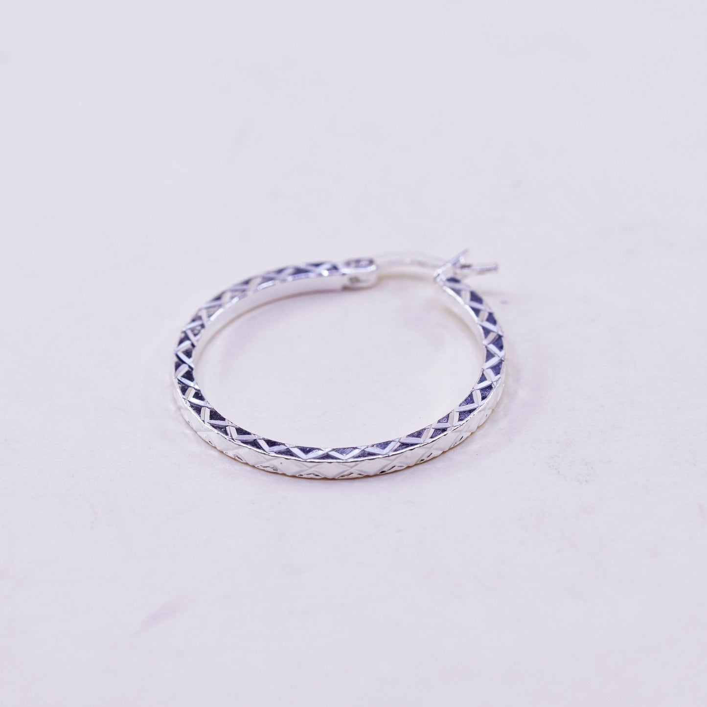 1”, Vintage sterling silver loop earrings, textured minimalist primitive hoops