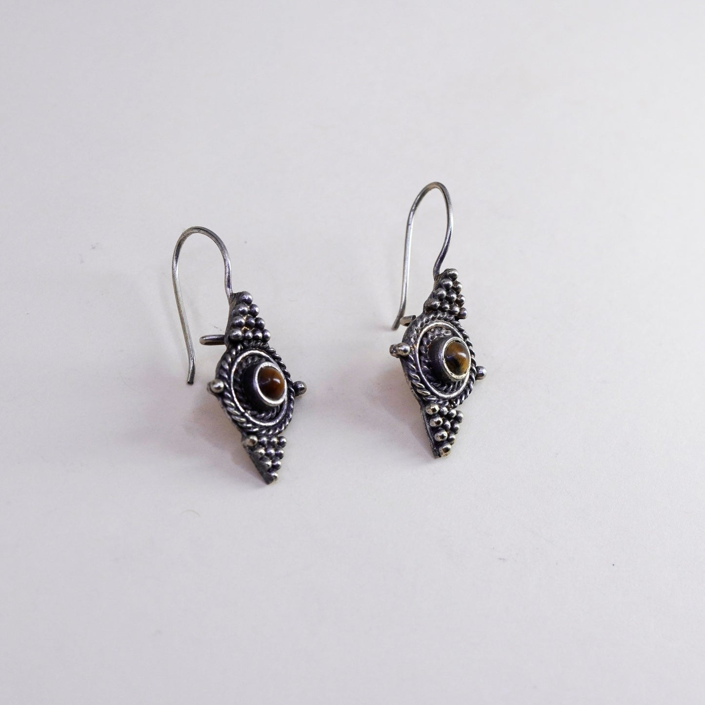 Vintage Sterling silver handmade earrings, 925 with tiger eye and beads