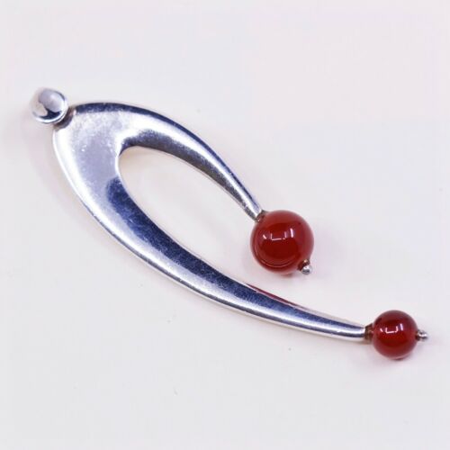 Vtg Modern Sterling Silver Handmade Pendant 925 w/ Carnelian, Silver Tested