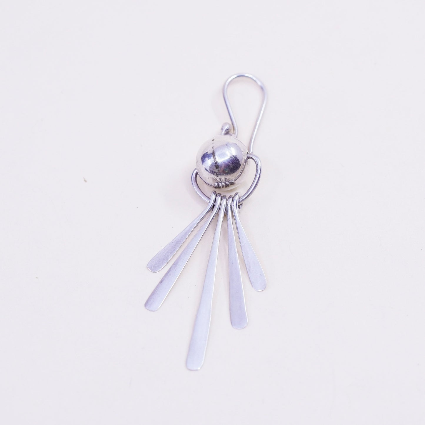 Vintage Sterling silver handmade earrings, modern 925 bead with fringe drop