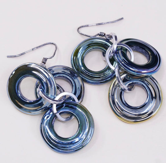 VTG sterling silver handmade earrings, 925 entwined circles dangles