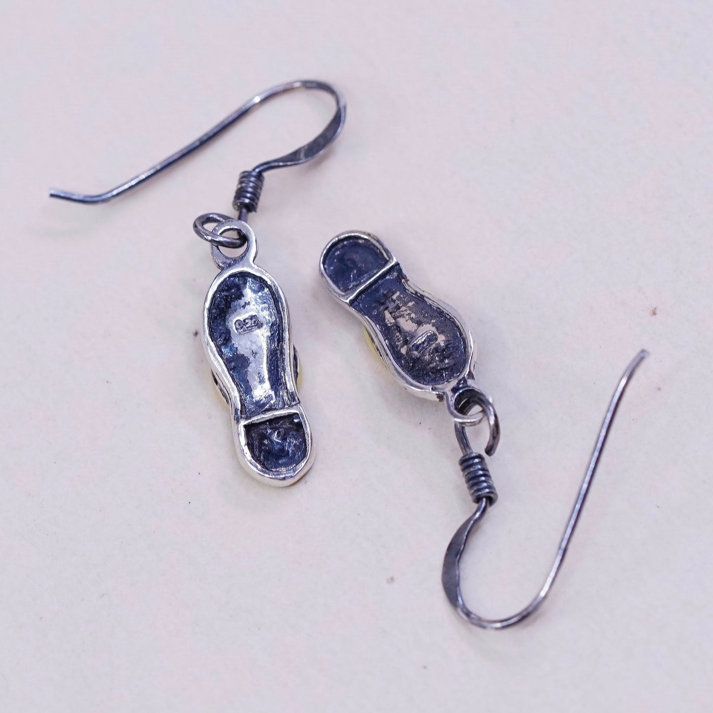 vtg sterling silver handmade earrings, 925 flip flop sandals w/ blue enamel