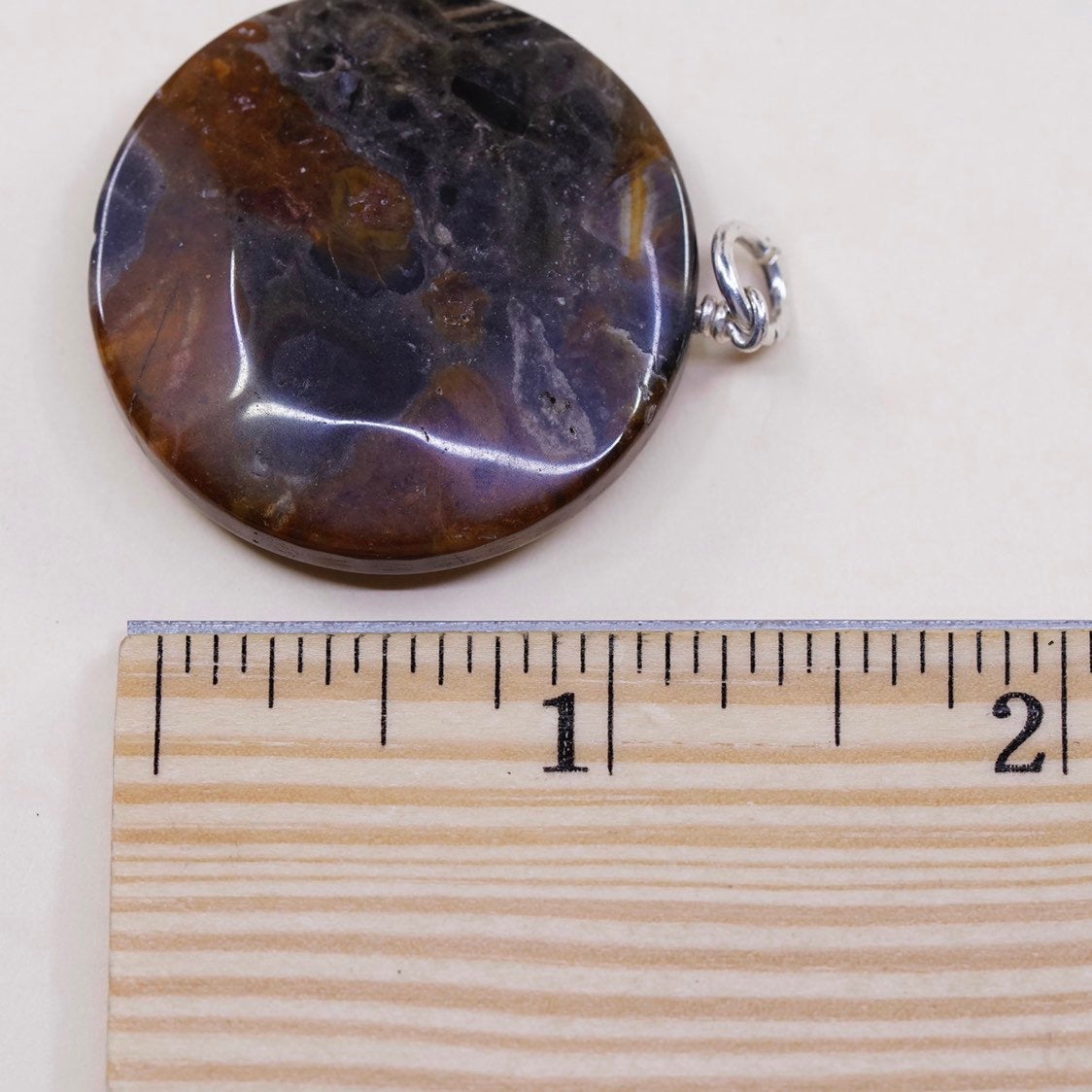 VTG sterling silver handmade pendant, fine 925 silver with round agate