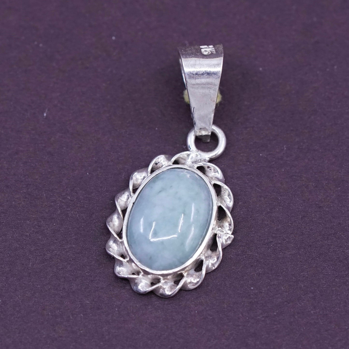 Vintage Sterling silver handmade pendant, 925 charm with jade